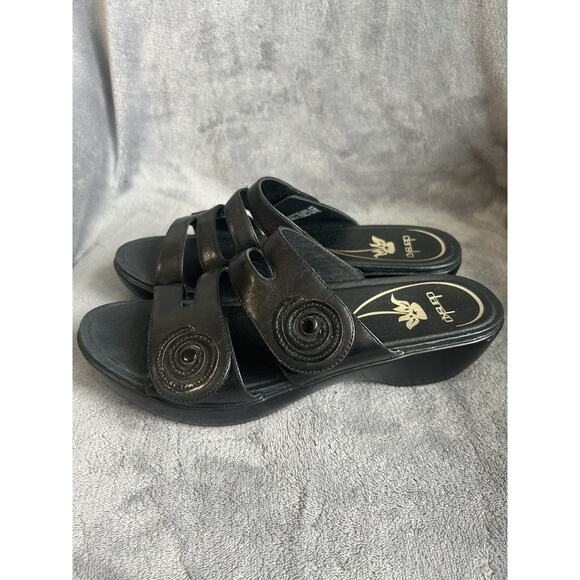 DANSKO Dixie Swirl Black Leather Double Strap Slides Wedge Sandals Size 40 - Picture 6 of 12